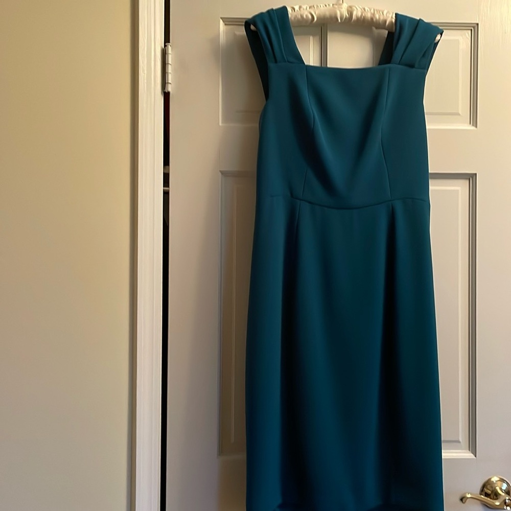 Rachel Roy teal draped back square neck midi dress fully lined